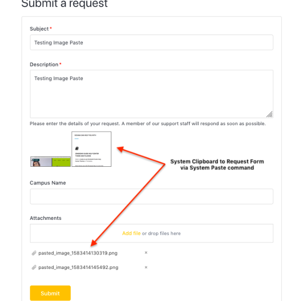 Diziana Paste Images as Attachments Plugin for Zendesk Request Form