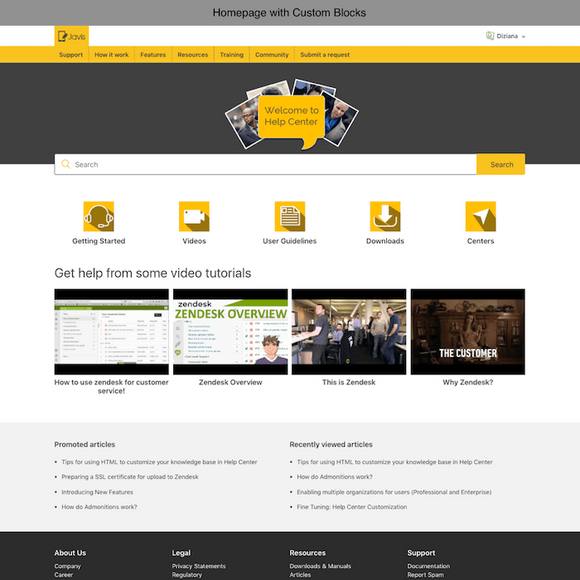Diziana Javis Theme Homepage with Custom Blocks