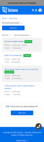 Diziana Arcturus Theme Community Post List Template Mobile Version