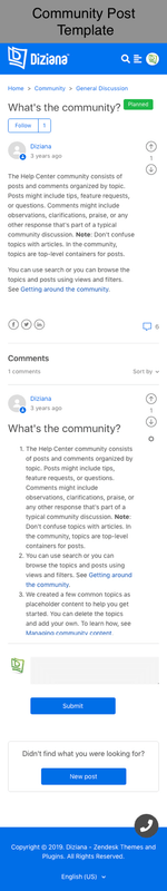 Diziana Arcturus Theme Community Post Template Mobile Version