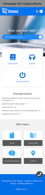 Diziana Arcturus Theme Homepage with Category Blocks Mobile Version