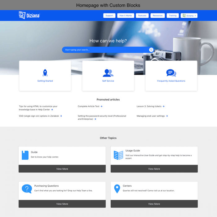 Diziana Arcturus Theme Homepage with Custom Blocks