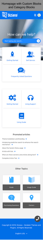 Diziana Arcturus Theme Homepage with Custom Blocks and Category Blocks Mobile Version