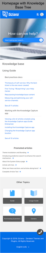 Diziana Arcturus Theme Homepage with Knowledge Base Tree Mobile Version