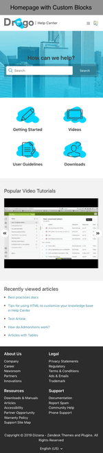 Diziana Drogo Theme Homepage with Custom Blocks Mobile Version