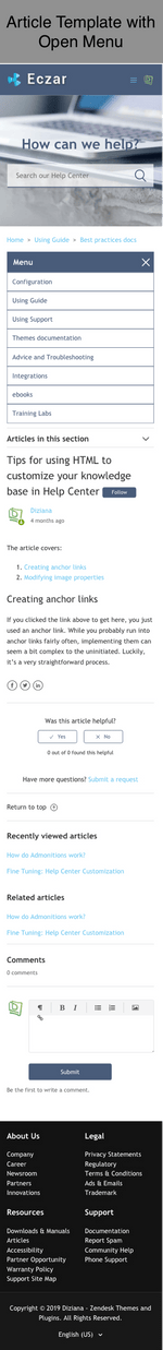 Diziana Eczar Theme Article Template with Menu Open Mobile Version