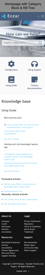 Diziana Eczar Theme Homepage with Category Blocks and Knowledge Base Tree Mobile Version