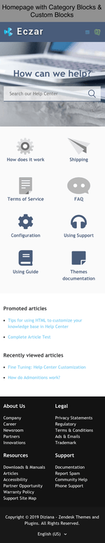 Diziana Eczar Theme Homepage with Custom Blocks and Category Blocks Mobile Version