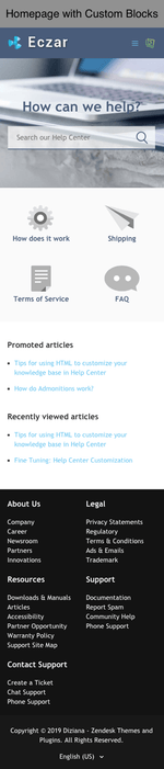 Diziana Eczar Theme Homepage with Custom Blocks Mobile Version