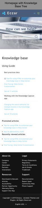 Diziana Eczar Theme Homepage with Knowledge Base Tree Mobile Version
