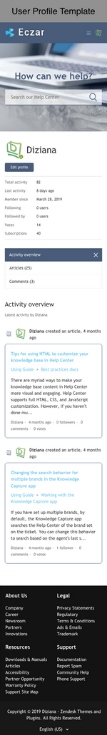 Diziana Eczar Theme User Profile Template Mobile Version