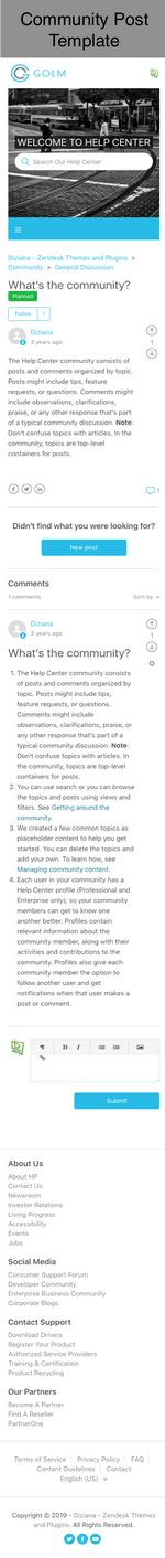 Diziana Golm Theme Community Post Template Mobile Version