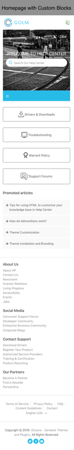 Diziana Golm Theme Homepage with Custom Blocks Mobile Version