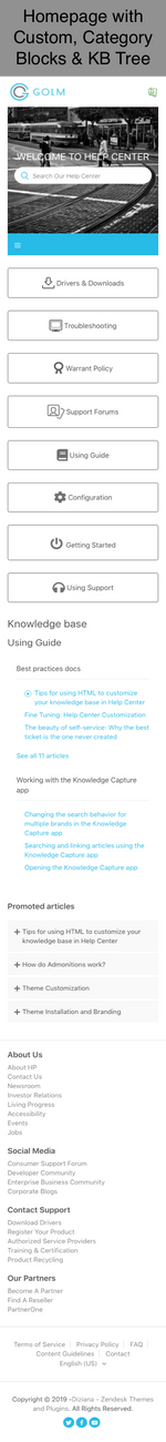 Diziana Golm Theme Homepage with Custom Blocks, Category Blocks and Knowledge Base Tree Mobile Version