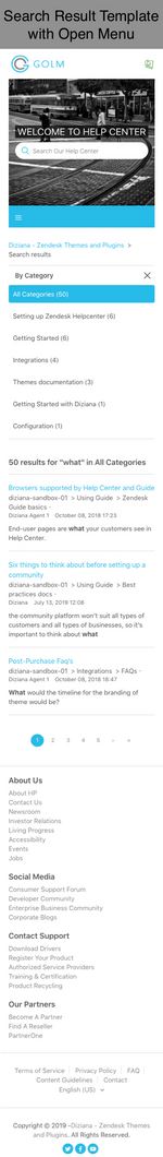 Diziana Golm Theme Search Results Template with Open Menu Mobile Version