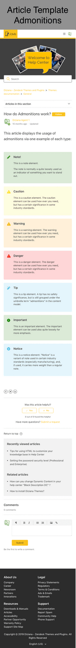 Diziana Javis Theme Article Template with Admonitions Mobile Version