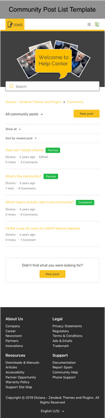 Diziana Javis Theme Community Post List Template Mobile Version