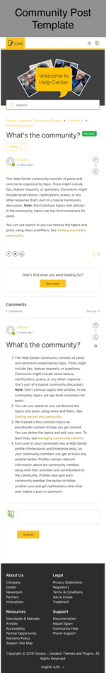 Diziana Javis Theme Community Post Template Mobile Version