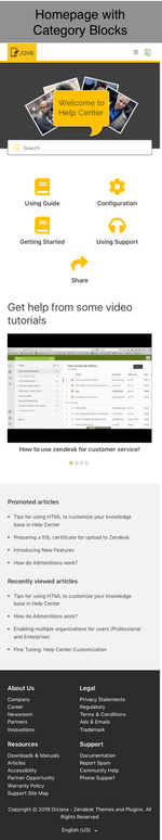 Diziana Javis Theme Homepage with Category Blocks Mobile Version