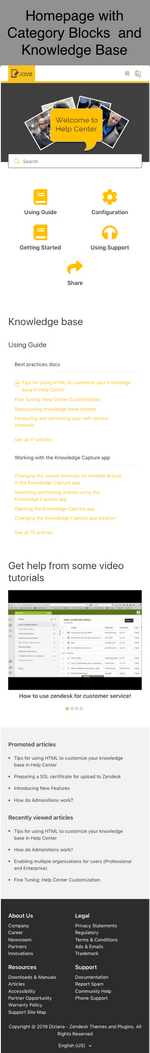 Diziana Javis Theme Homepage with Category Blocks and Knowledge Base Tree Mobile Version