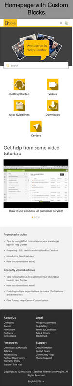 Diziana Javis Theme Homepage with Custom Blocks Mobile Version