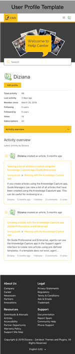 Diziana Javis Theme User Profile Template Mobile Version