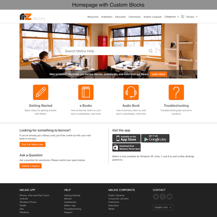 Diziana Melinz Theme Homepage with Custom Blocks