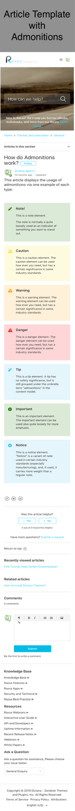 Diziana Raxxa Theme Article Template with Admonitions Mobile Version