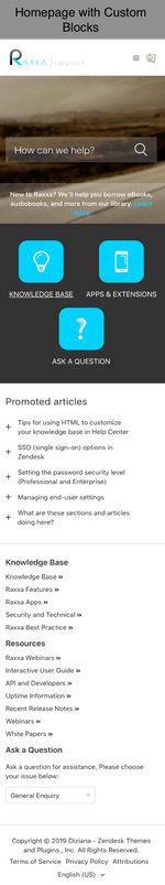 Diziana Raxxa Theme Homepage with Custom Blocks Mobile Version