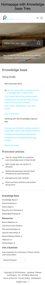 Diziana Raxxa Theme Homepage with Knowledge Base Tree Mobile Version