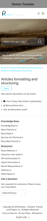 Diziana Raxxa Theme Section Template Mobile Version