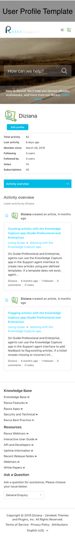 Diziana Raxxa Theme User Profile Template Mobile Version