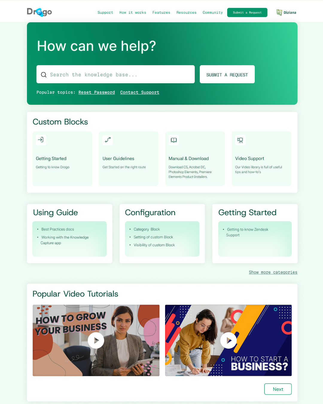 Drogo premium Zendesk theme preview